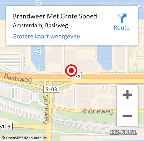 Locatie op kaart van de 112 melding: Brandweer Met Grote Spoed Naar Amsterdam, Basisweg op 25 september 2024 10:05