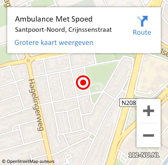 Locatie op kaart van de 112 melding: Ambulance Met Spoed Naar Santpoort-Noord, Crijnssenstraat op 25 september 2024 10:06