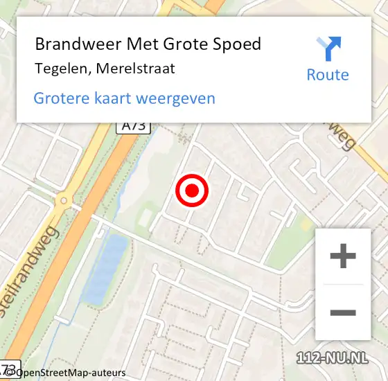 Locatie op kaart van de 112 melding: Brandweer Met Grote Spoed Naar Tegelen, Merelstraat op 25 september 2024 11:03