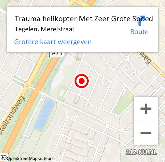 Locatie op kaart van de 112 melding: Trauma helikopter Met Zeer Grote Spoed Naar Tegelen, Merelstraat op 25 september 2024 11:04