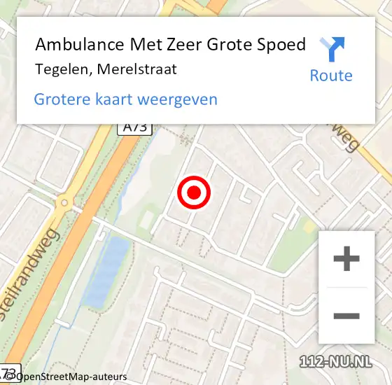 Locatie op kaart van de 112 melding: Ambulance Met Zeer Grote Spoed Naar Tegelen, Merelstraat op 25 september 2024 11:07