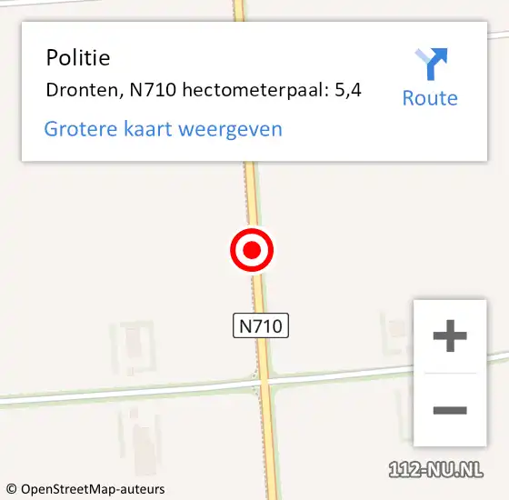 Locatie op kaart van de 112 melding: Politie Dronten, N710 hectometerpaal: 5,4 op 25 september 2024 11:09