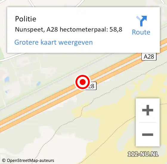 Locatie op kaart van de 112 melding: Politie Nunspeet, A28 hectometerpaal: 58,8 op 25 september 2024 11:13