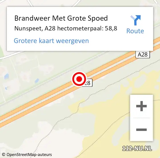 Locatie op kaart van de 112 melding: Brandweer Met Grote Spoed Naar Nunspeet, A28 hectometerpaal: 58,8 op 25 september 2024 11:16