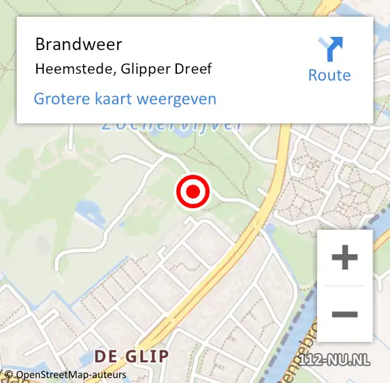 Locatie op kaart van de 112 melding: Brandweer Heemstede, Glipper Dreef op 25 september 2024 11:34