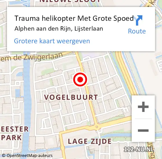 Locatie op kaart van de 112 melding: Trauma helikopter Met Grote Spoed Naar Alphen aan den Rijn, Lijsterlaan op 25 september 2024 11:37