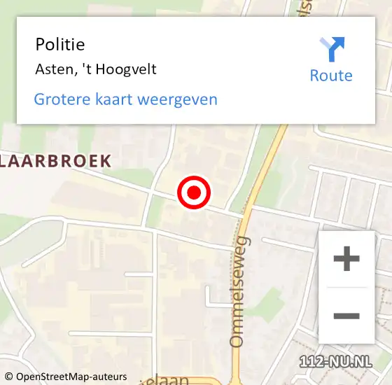 Locatie op kaart van de 112 melding: Politie Asten, 't Hoogvelt op 25 september 2024 12:12