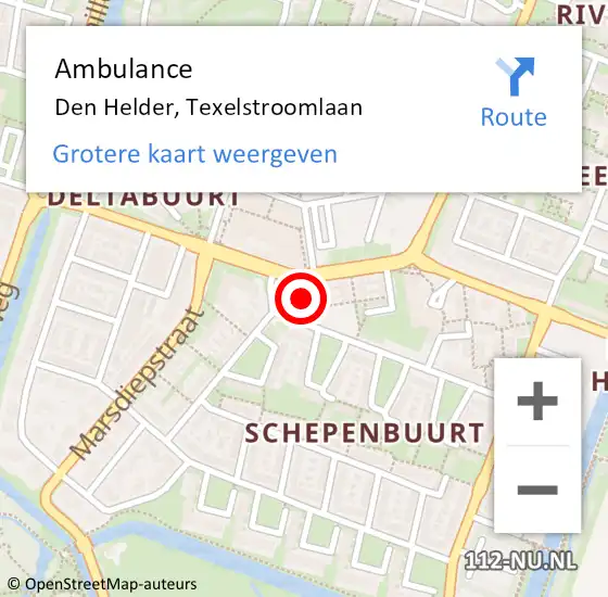 Locatie op kaart van de 112 melding: Ambulance Den Helder, Texelstroomlaan op 25 september 2024 12:28