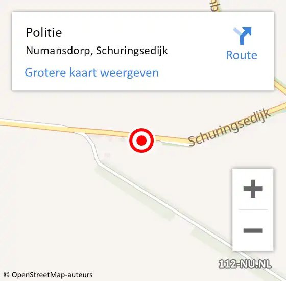 Locatie op kaart van de 112 melding: Politie Numansdorp, Schuringsedijk op 25 september 2024 12:31