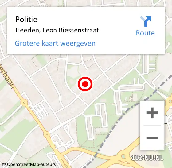 Locatie op kaart van de 112 melding: Politie Heerlen, Leon Biessenstraat op 25 september 2024 12:42