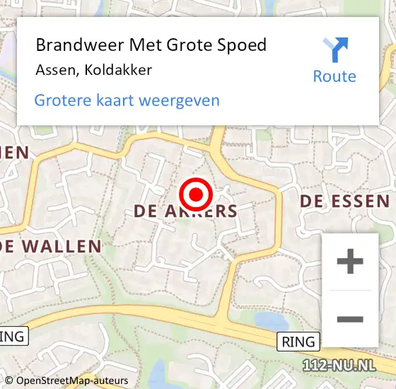 Locatie op kaart van de 112 melding: Brandweer Met Grote Spoed Naar Assen, Koldakker op 25 september 2024 12:42