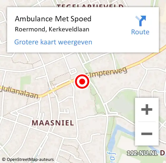 Locatie op kaart van de 112 melding: Ambulance Met Spoed Naar Roermond, Kerkeveldlaan op 25 september 2024 12:42