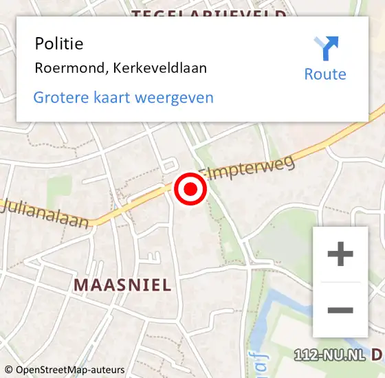 Locatie op kaart van de 112 melding: Politie Roermond, Kerkeveldlaan op 25 september 2024 12:43