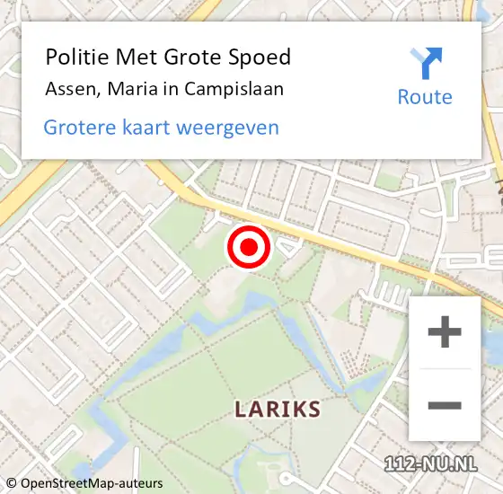 Locatie op kaart van de 112 melding: Politie Met Grote Spoed Naar Assen, Maria in Campislaan op 25 september 2024 12:58