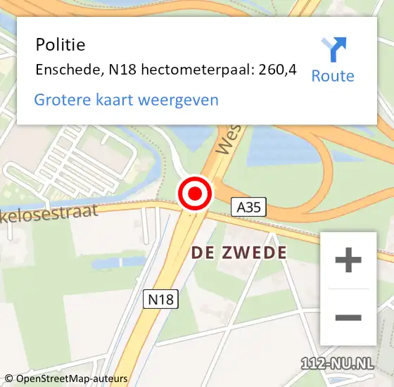 Locatie op kaart van de 112 melding: Politie Enschede, N18 hectometerpaal: 260,4 op 25 september 2024 13:22