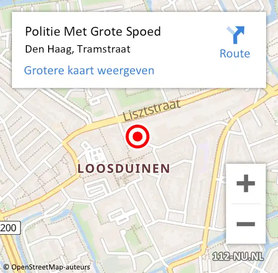 Locatie op kaart van de 112 melding: Politie Met Grote Spoed Naar Den Haag, Tramstraat op 25 september 2024 13:33