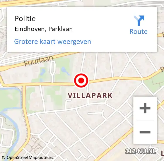 Locatie op kaart van de 112 melding: Politie Eindhoven, Parklaan op 25 september 2024 13:50