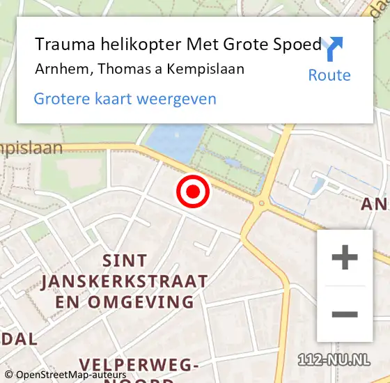 Locatie op kaart van de 112 melding: Trauma helikopter Met Grote Spoed Naar Arnhem, Thomas a Kempislaan op 25 september 2024 13:59