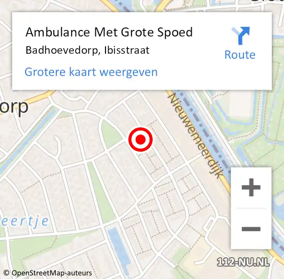 Locatie op kaart van de 112 melding: Ambulance Met Grote Spoed Naar Badhoevedorp, Ibisstraat op 25 september 2024 14:08