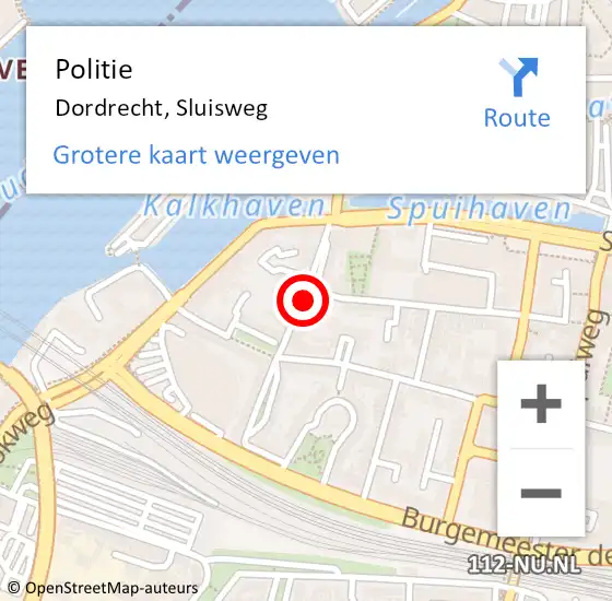 Locatie op kaart van de 112 melding: Politie Dordrecht, Sluisweg op 25 september 2024 14:22