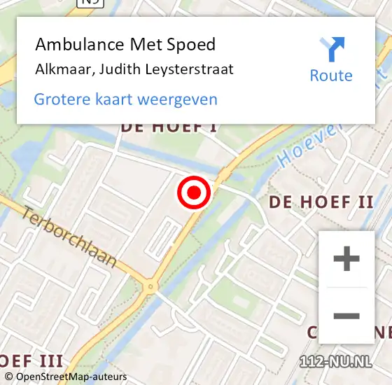 Locatie op kaart van de 112 melding: Ambulance Met Spoed Naar Alkmaar, Judith Leysterstraat op 25 september 2024 15:17