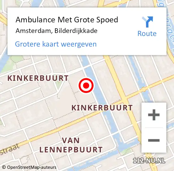 Locatie op kaart van de 112 melding: Ambulance Met Grote Spoed Naar Amsterdam, Bilderdijkkade op 25 september 2024 15:22