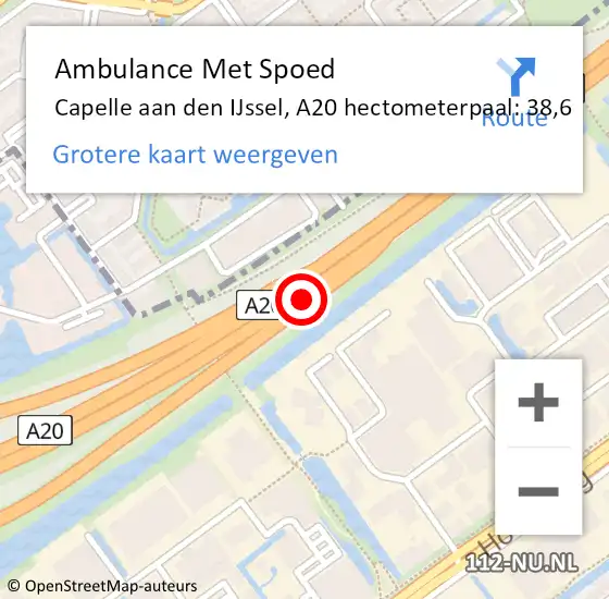 Locatie op kaart van de 112 melding: Ambulance Met Spoed Naar Capelle aan den IJssel, A20 hectometerpaal: 38,6 op 25 september 2024 15:39