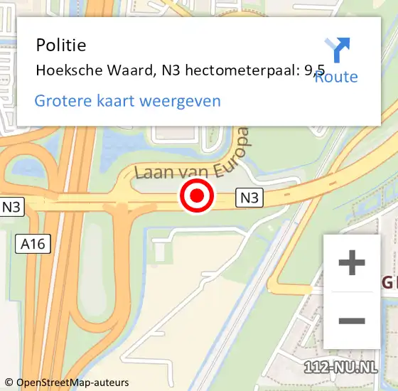 Locatie op kaart van de 112 melding: Politie Hoeksche Waard, N3 hectometerpaal: 9,5 op 25 september 2024 15:55