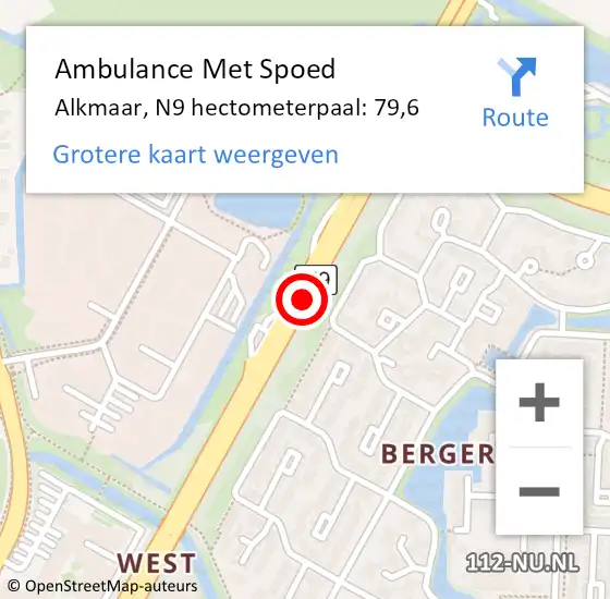 Locatie op kaart van de 112 melding: Ambulance Met Spoed Naar Alkmaar, N9 hectometerpaal: 79,6 op 25 september 2024 16:14