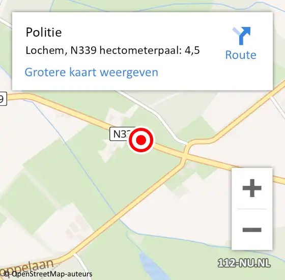 Locatie op kaart van de 112 melding: Politie Lochem, N339 hectometerpaal: 4,5 op 25 september 2024 16:15