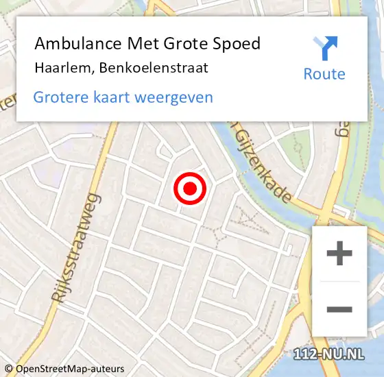 Locatie op kaart van de 112 melding: Ambulance Met Grote Spoed Naar Haarlem, Benkoelenstraat op 25 september 2024 16:39