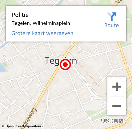 Locatie op kaart van de 112 melding: Politie Tegelen, Wilhelminaplein op 25 september 2024 17:00