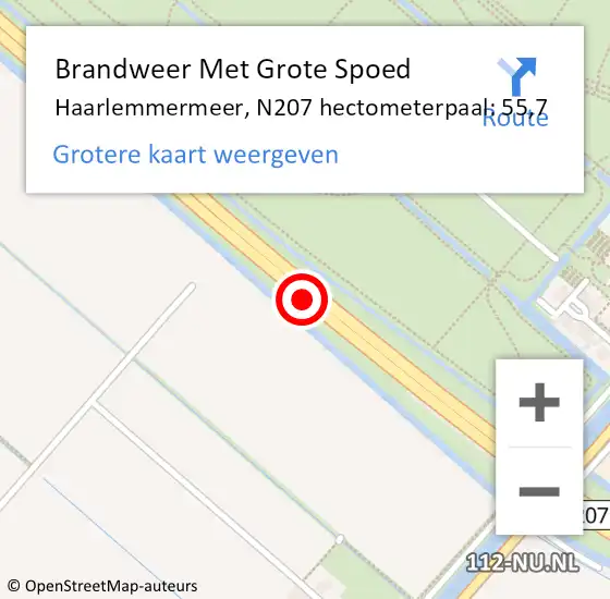 Locatie op kaart van de 112 melding: Brandweer Met Grote Spoed Naar Haarlemmermeer, N207 hectometerpaal: 55,7 op 25 september 2024 17:18