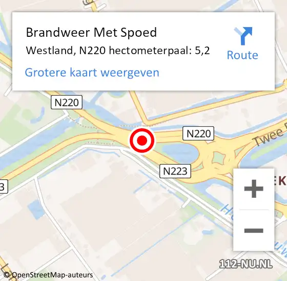 Locatie op kaart van de 112 melding: Brandweer Met Spoed Naar Westland, N220 hectometerpaal: 5,2 op 25 september 2024 18:02