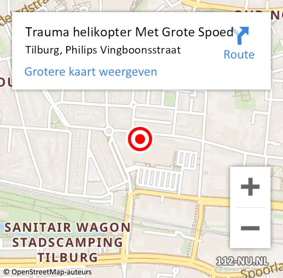 Locatie op kaart van de 112 melding: Trauma helikopter Met Grote Spoed Naar Tilburg, Philips Vingboonsstraat op 25 september 2024 18:14