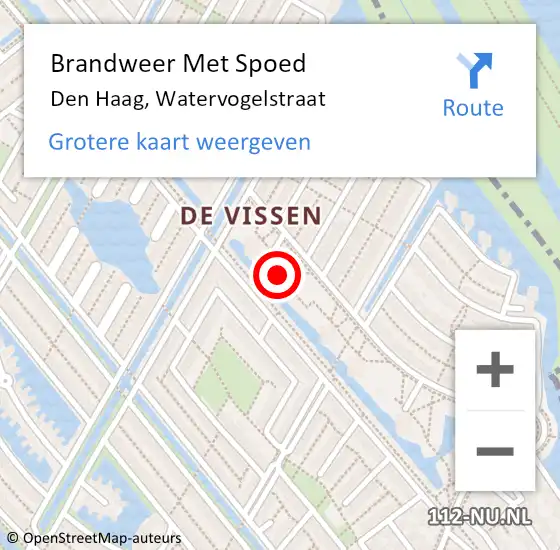 Locatie op kaart van de 112 melding: Brandweer Met Spoed Naar Den Haag, Watervogelstraat op 25 september 2024 18:17