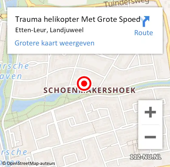 Locatie op kaart van de 112 melding: Trauma helikopter Met Grote Spoed Naar Etten-Leur, Landjuweel op 25 september 2024 18:24