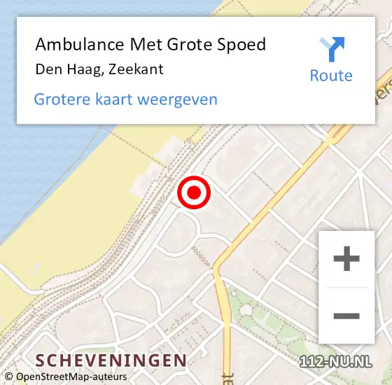 Locatie op kaart van de 112 melding: Ambulance Met Grote Spoed Naar Den Haag, Zeekant op 25 september 2024 18:28