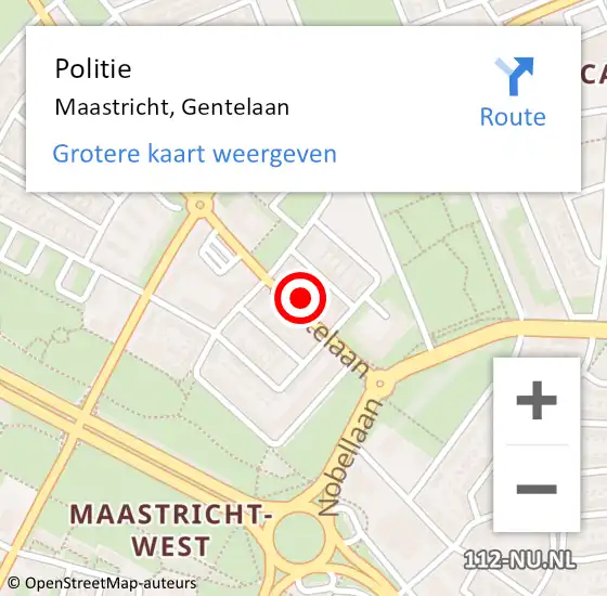 Locatie op kaart van de 112 melding: Politie Maastricht, Gentelaan op 25 september 2024 18:44