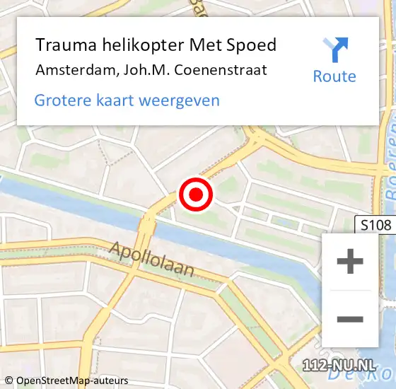 Locatie op kaart van de 112 melding: Trauma helikopter Met Spoed Naar Amsterdam, Joh.M. Coenenstraat op 25 september 2024 18:48