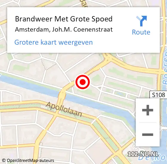 Locatie op kaart van de 112 melding: Brandweer Met Grote Spoed Naar Amsterdam, Joh.M. Coenenstraat op 25 september 2024 18:59