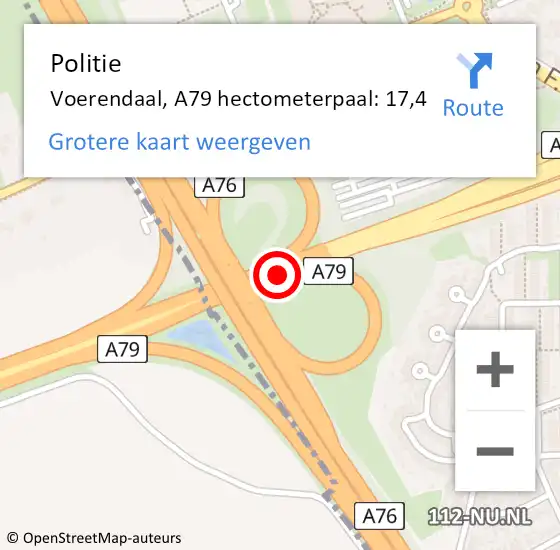 Locatie op kaart van de 112 melding: Politie Voerendaal, A79 hectometerpaal: 17,4 op 25 september 2024 19:12