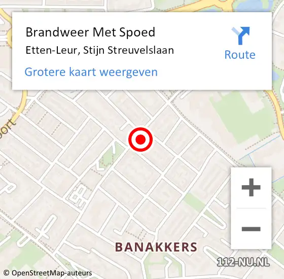 Locatie op kaart van de 112 melding: Brandweer Met Spoed Naar Etten-Leur, Stijn Streuvelslaan op 25 september 2024 19:33