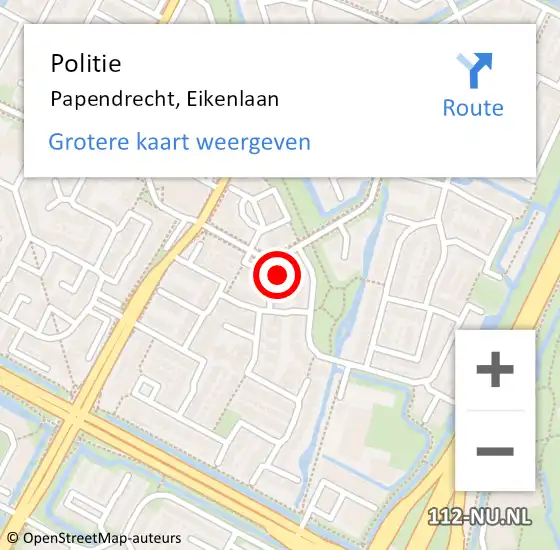 Locatie op kaart van de 112 melding: Politie Papendrecht, Eikenlaan op 25 september 2024 19:35