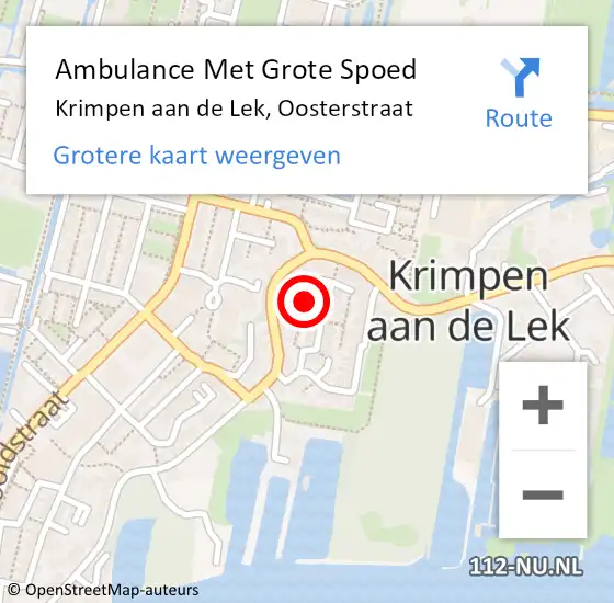 Locatie op kaart van de 112 melding: Ambulance Met Grote Spoed Naar Krimpen aan de Lek, Oosterstraat op 25 september 2024 19:42