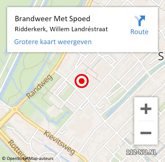 Locatie op kaart van de 112 melding: Brandweer Met Spoed Naar Ridderkerk, Willem Landréstraat op 25 september 2024 19:42