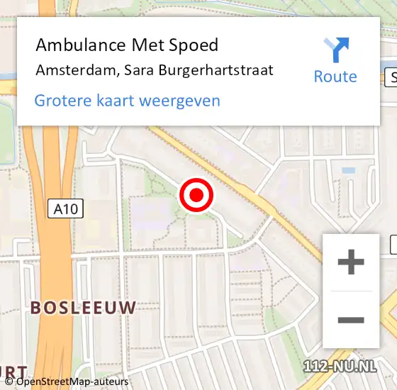 Locatie op kaart van de 112 melding: Ambulance Met Spoed Naar Amsterdam, Sara Burgerhartstraat op 25 september 2024 19:58