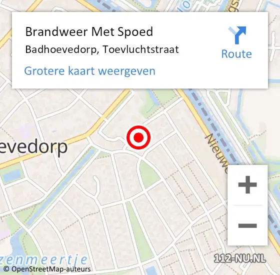 Locatie op kaart van de 112 melding: Brandweer Met Spoed Naar Badhoevedorp, Toevluchtstraat op 25 september 2024 20:26