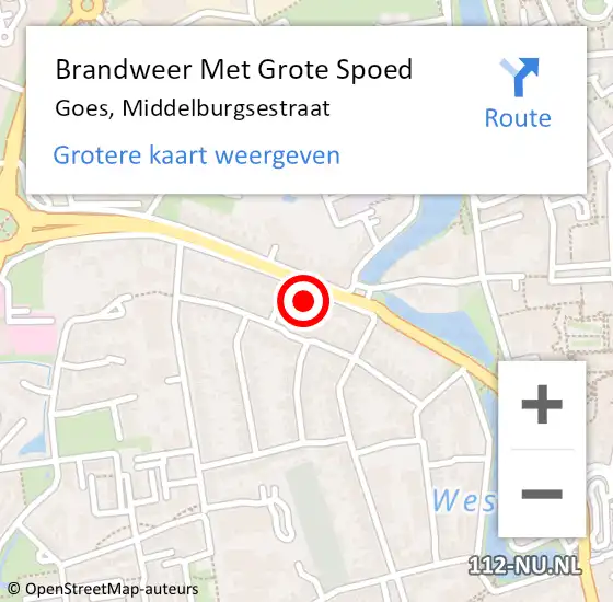 Locatie op kaart van de 112 melding: Brandweer Met Grote Spoed Naar Goes, Middelburgsestraat op 25 september 2024 20:28