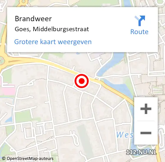 Locatie op kaart van de 112 melding: Brandweer Goes, Middelburgsestraat op 25 september 2024 20:35